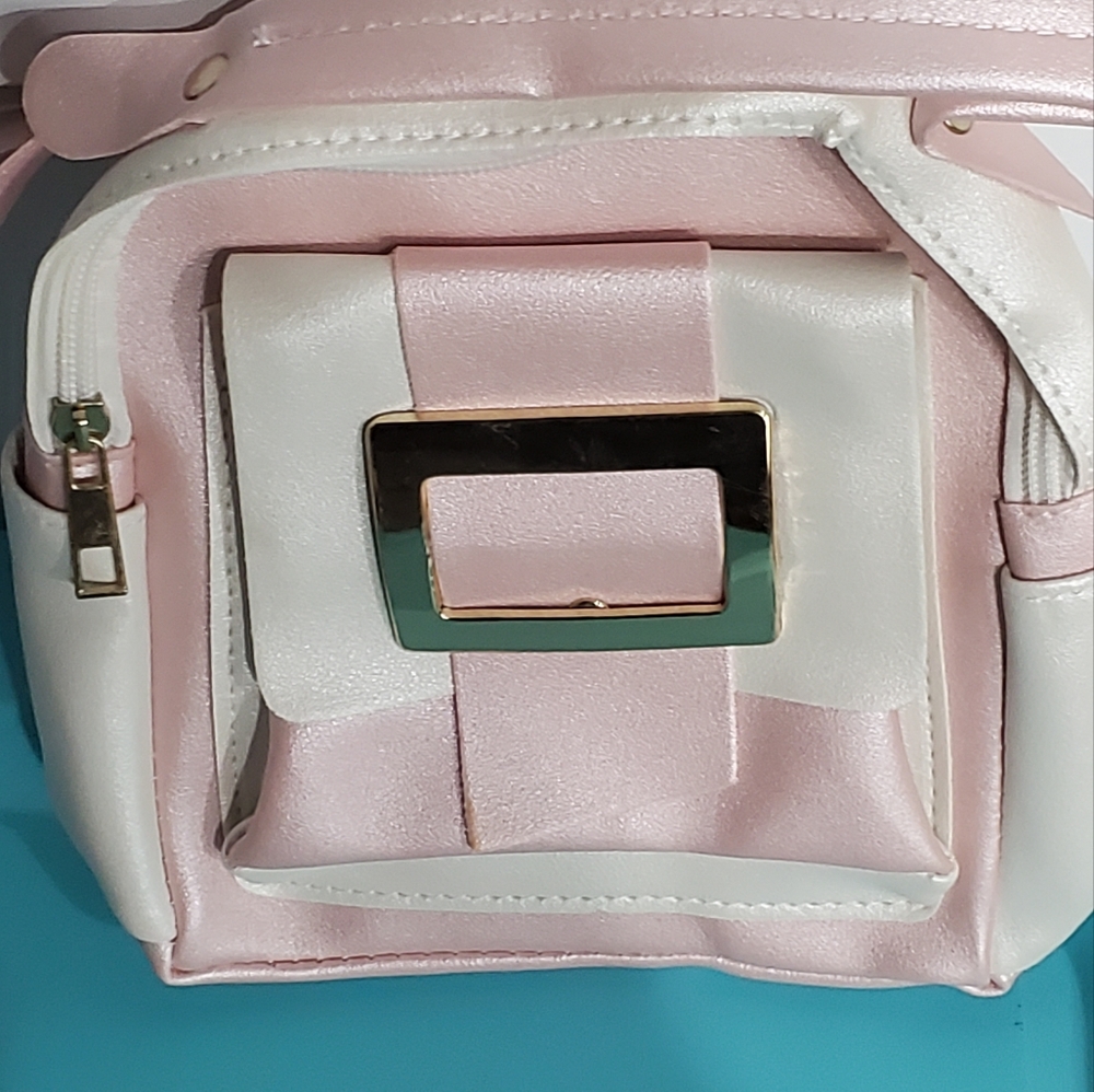 Chic Pink and White Backpack with Structured Design - Picture 2 of 7